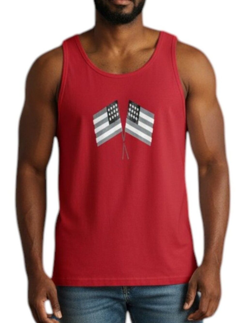 Fruit Of The Loom Men's Red Tank Top With Dual Flag Print 100% Cotton Size M